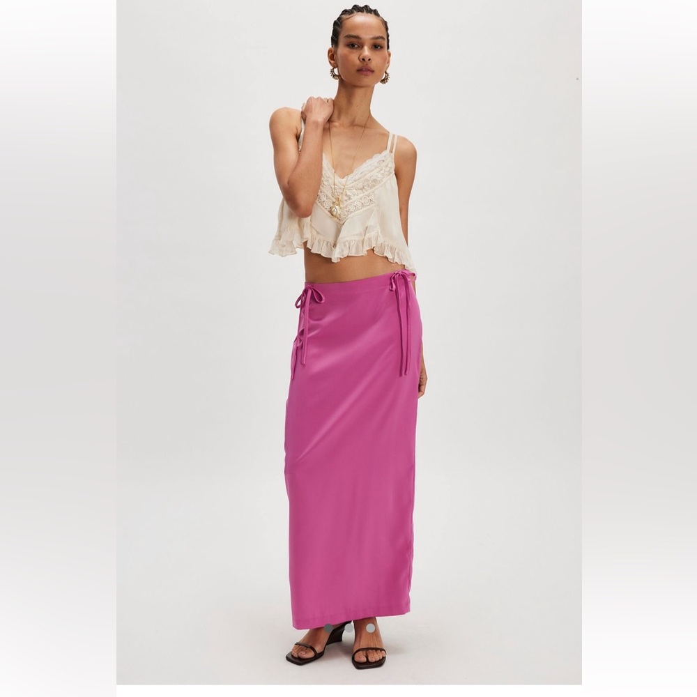 Free People Pink Satin Column  Maxi Skirt Sz-8